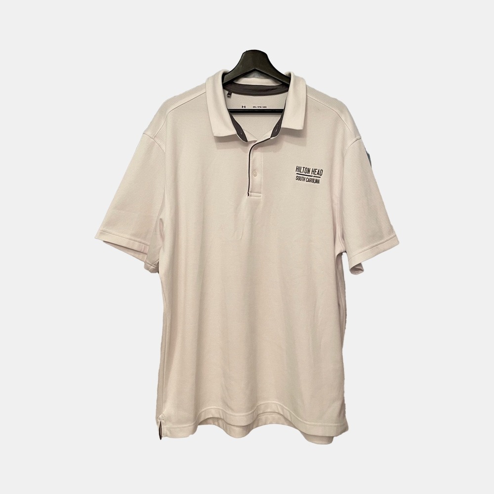 Under Armour Mens 2XL Hilton Head South Carolina HeatGear Golf Polo Shirt White